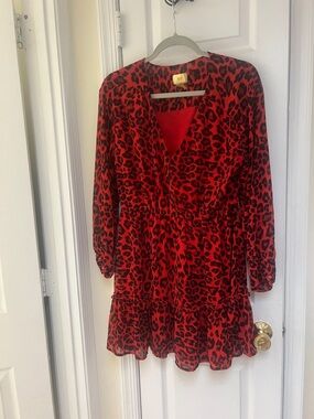 Red Chiffon Leopard Dress